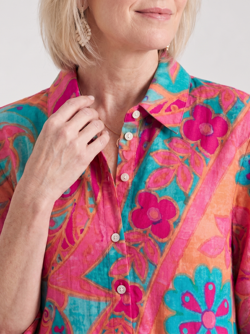Abito midi stampato da donna con colletto e bottoni - Elegante e facile da indossare