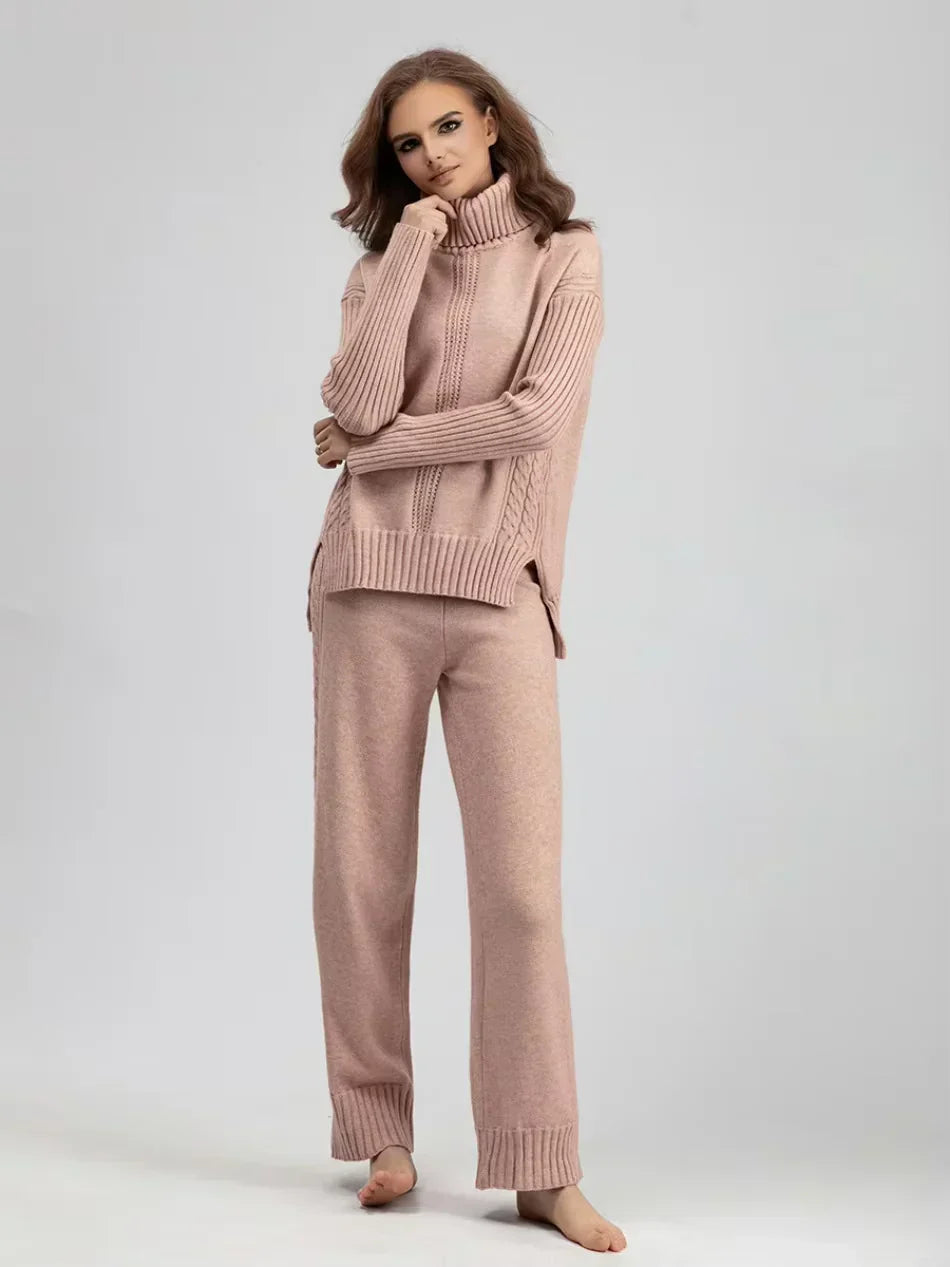 Conjunto de mujer con jersey de cuello alto y pantalones anchos - Elegante y cómodo