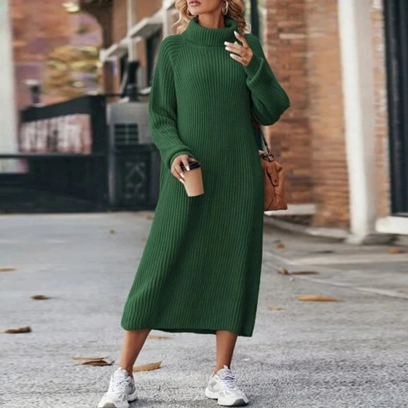 Abito midi in maglia a maniche lunghe – Abito dolcevita da donna