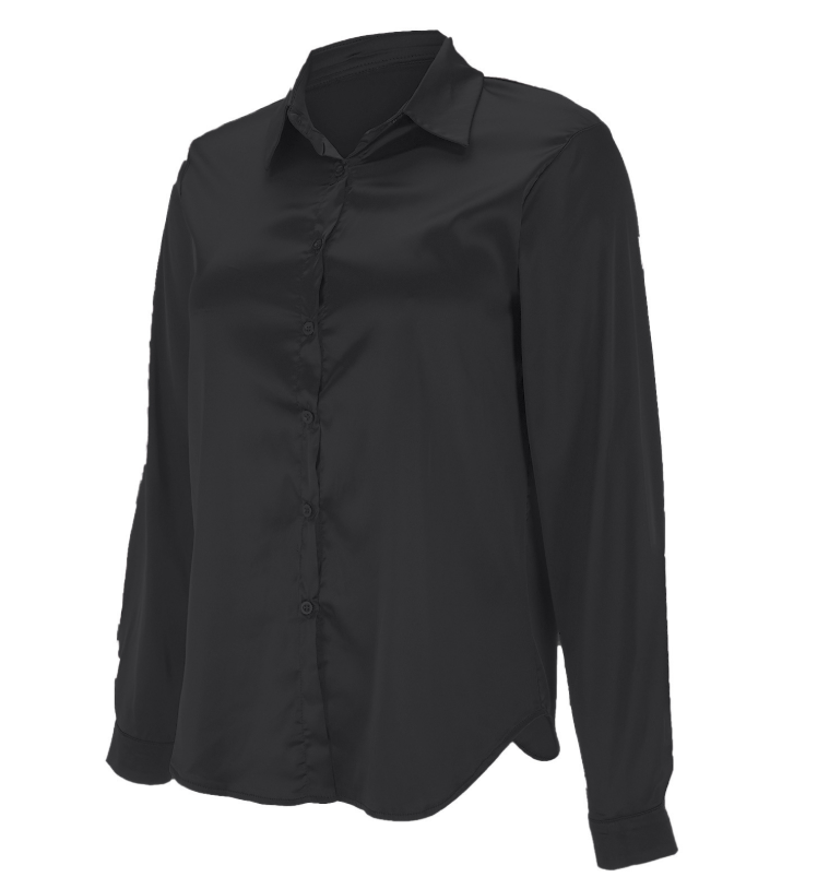 Satin women's blouse with deep neckline – Elegant flowing blouse