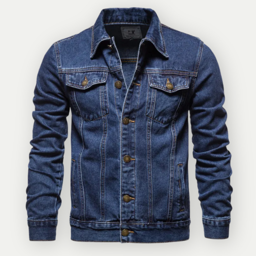 Giacca in denim premium da uomo – Moderne cuciture a contrasto con tasche con bottoni