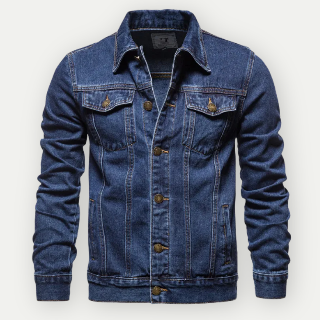 Giacca in denim premium da uomo – Moderne cuciture a contrasto con tasche con bottoni