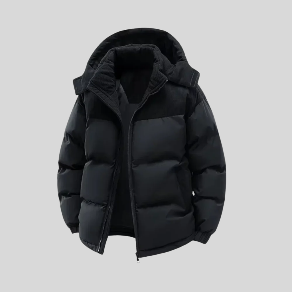 Piumino color block da uomo – Cappotto invernale isolante con cappuccio