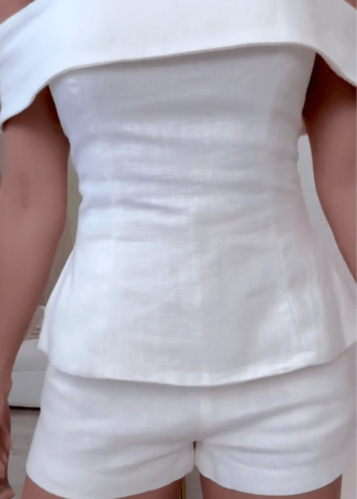 Completo due pezzi da donna in cotone e lino bianco – Abito elegante e leggero