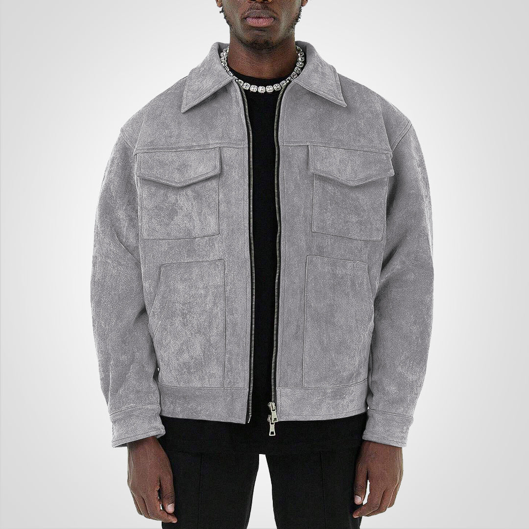 Giacca da uomo in pelle scamosciata con zip