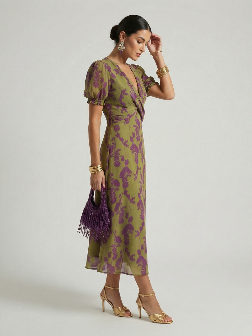 Abito midi floreale da donna a linea fluida - Casual ed elegante