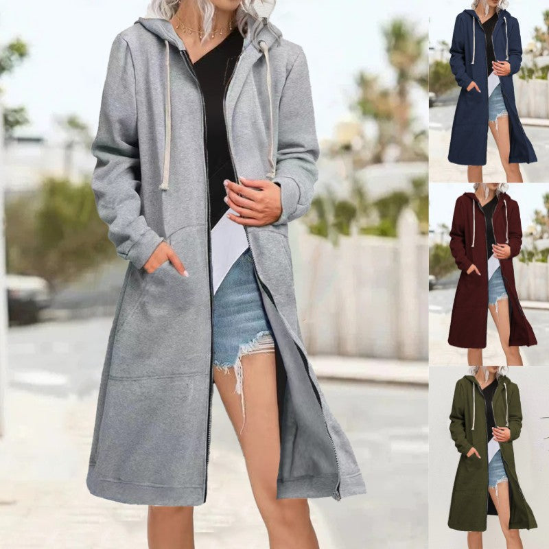 Cardigan oversize multicolor de mujer con cremallera y capucha suave
