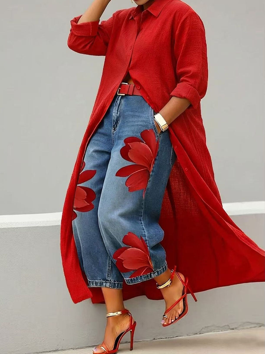 Jeans donna a fiori gamba ampia - Originali e casual