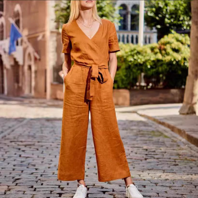 Tuta donna color block a maniche corte dal taglio morbido