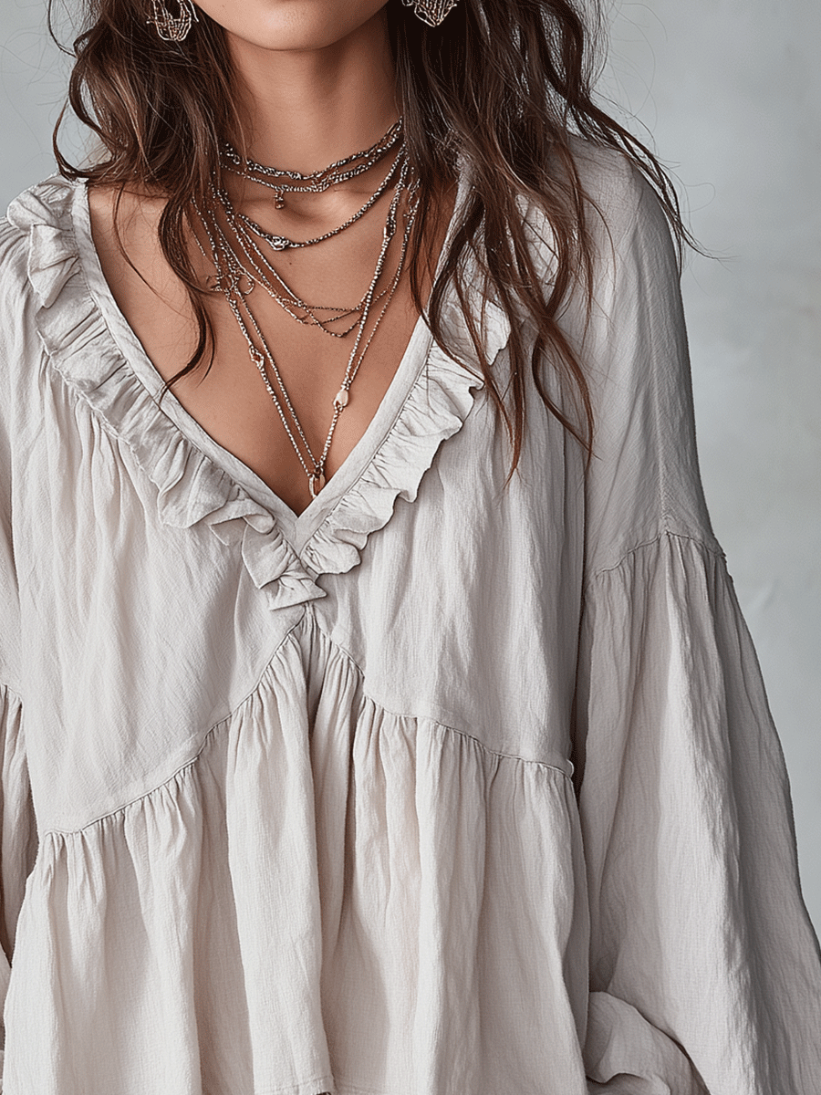 Blusa bohémien da donna con volant – Stile vintage leggero e romantico