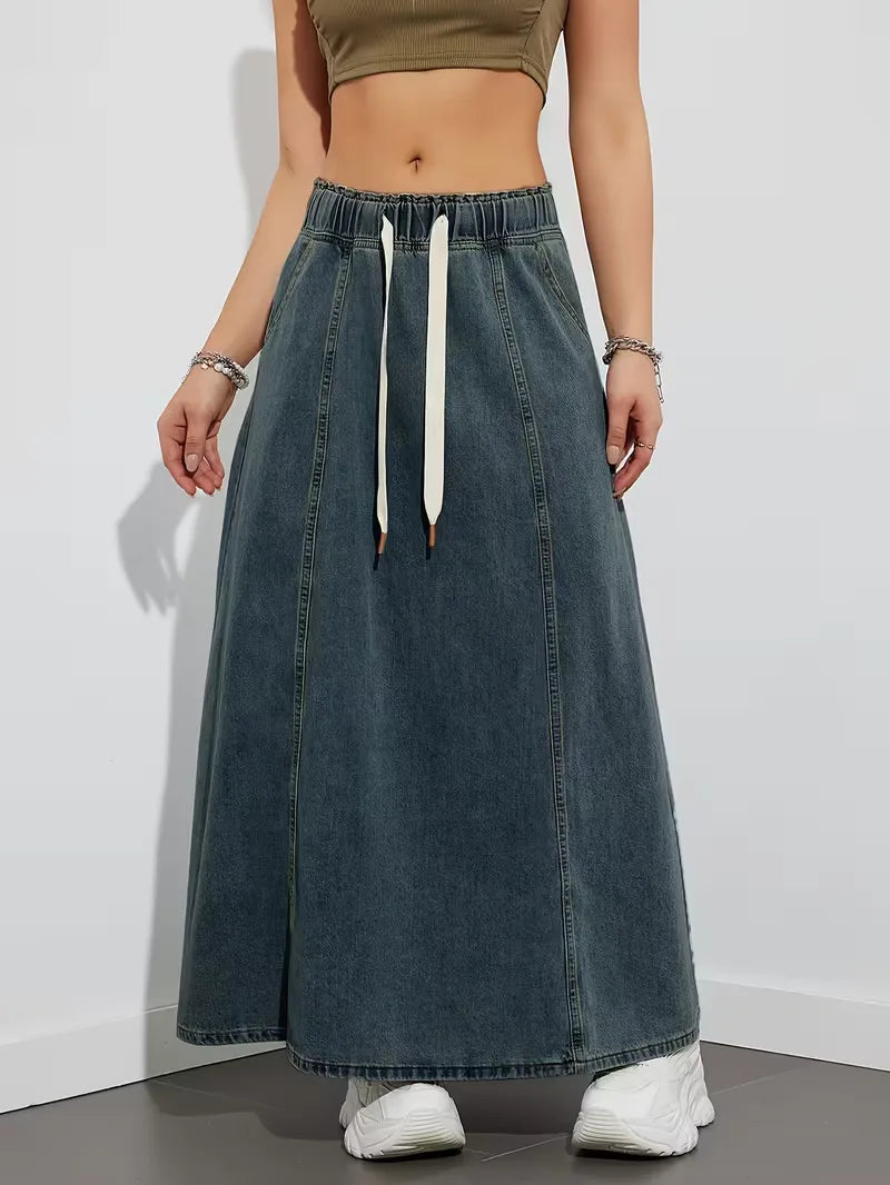 Gonna maxi in denim da donna con vita elasticizzata - Comoda e pratica
