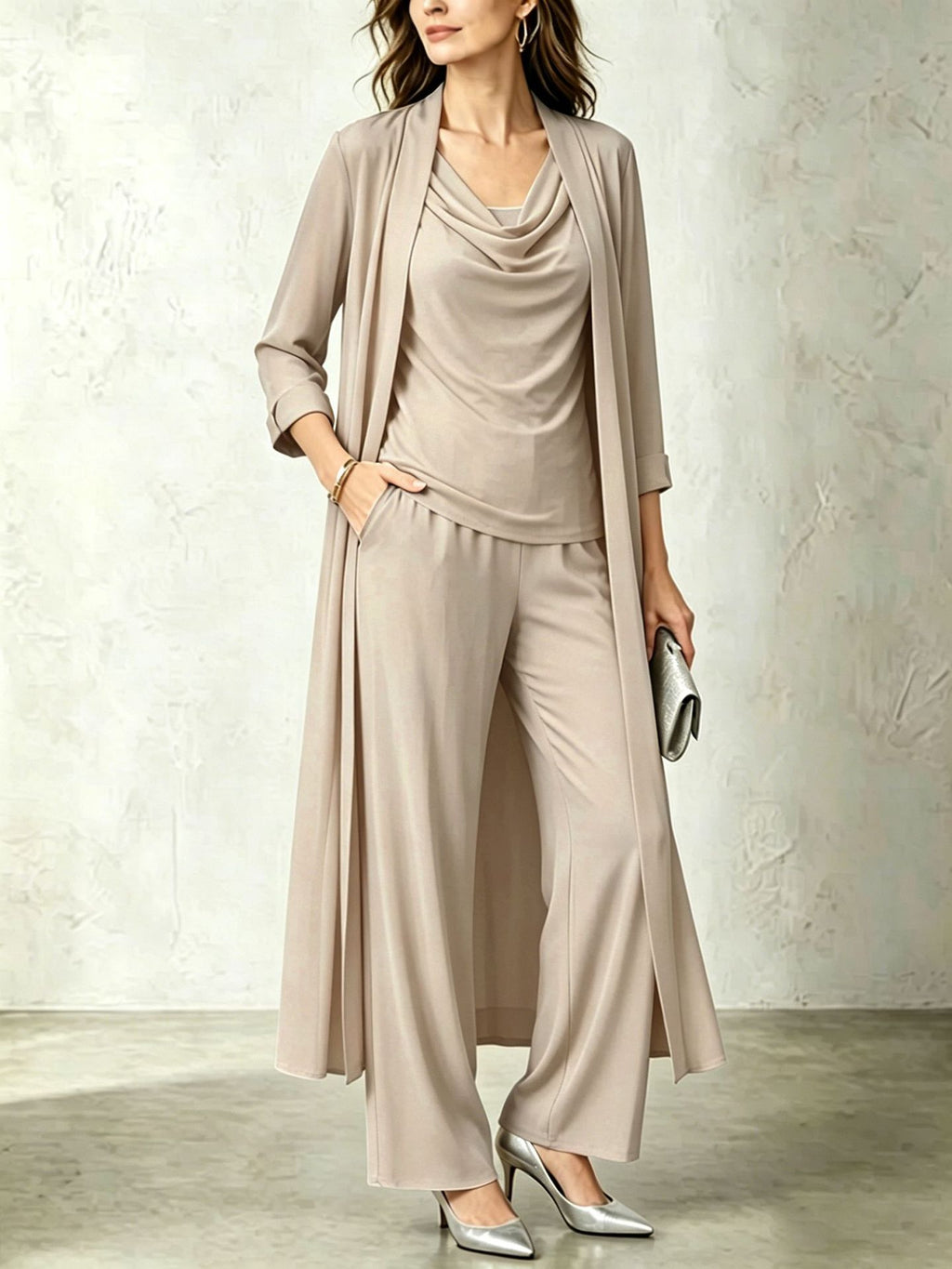 Set donna 3 pezzi con cardigan lungo e pantaloni