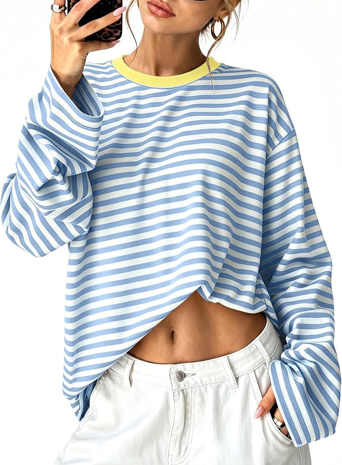 T-shirt da donna a righe color-block in stile rétro – Casual e vintage