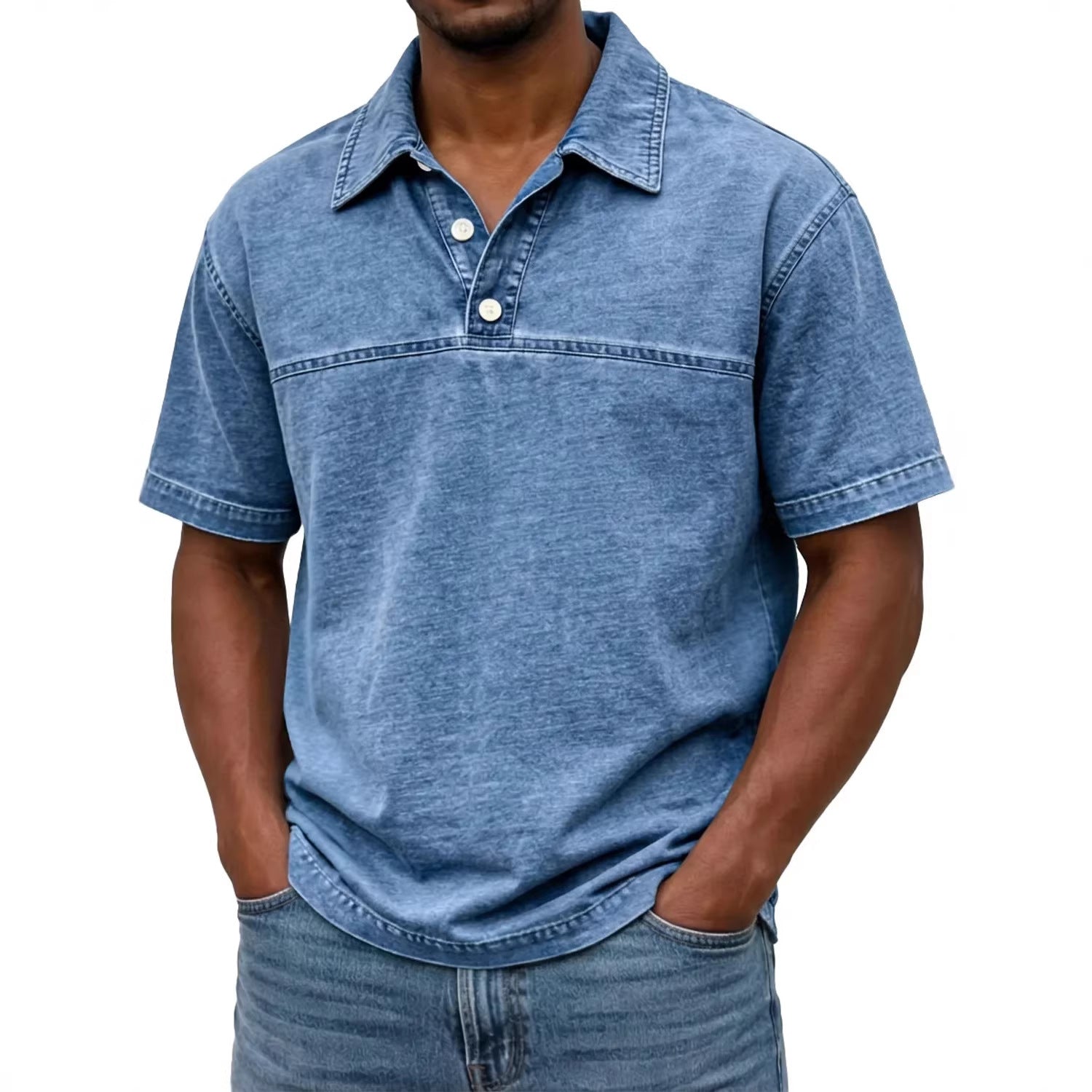 Elegant vintage solid-color polo for men – Short-sleeve knit shirt