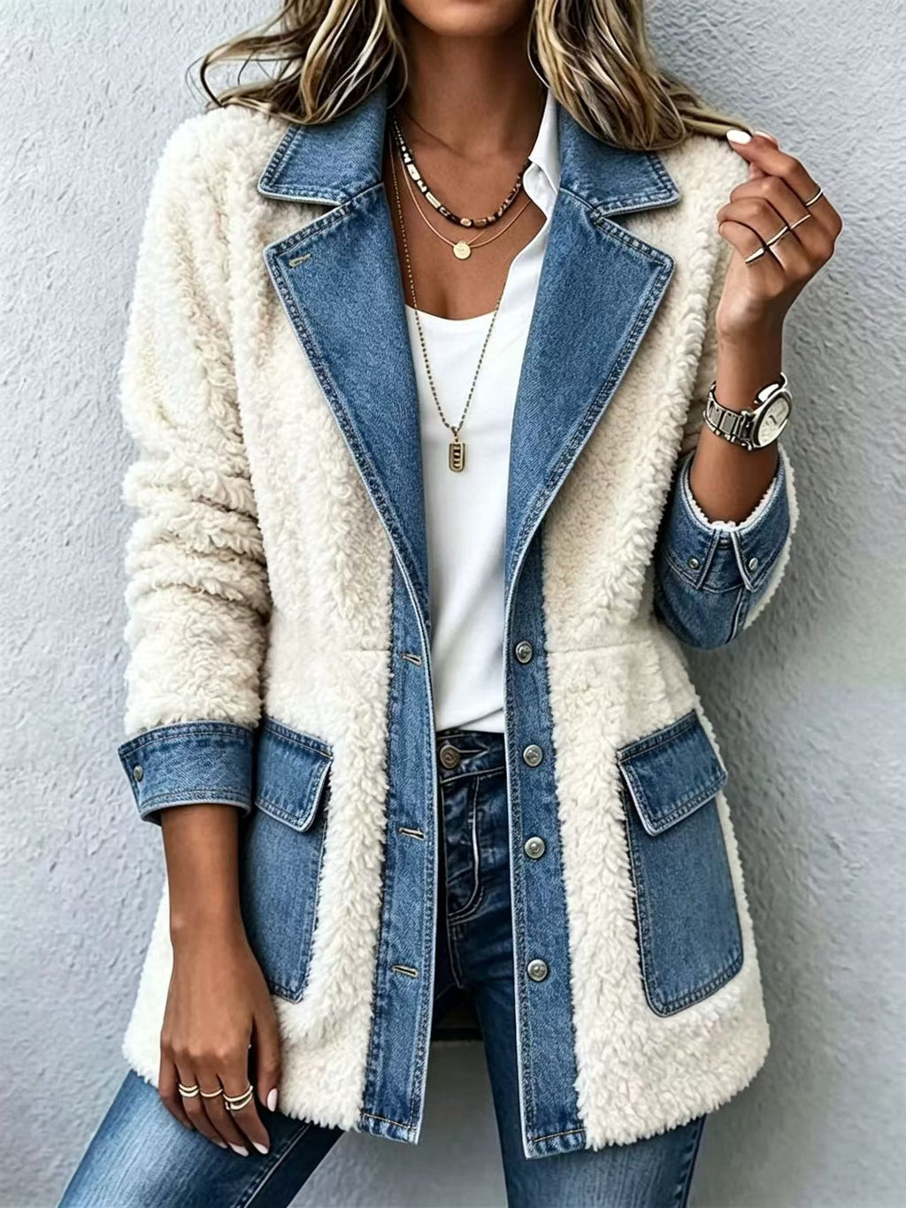 Cardigan femme patchwork en denim - Chaud et original
