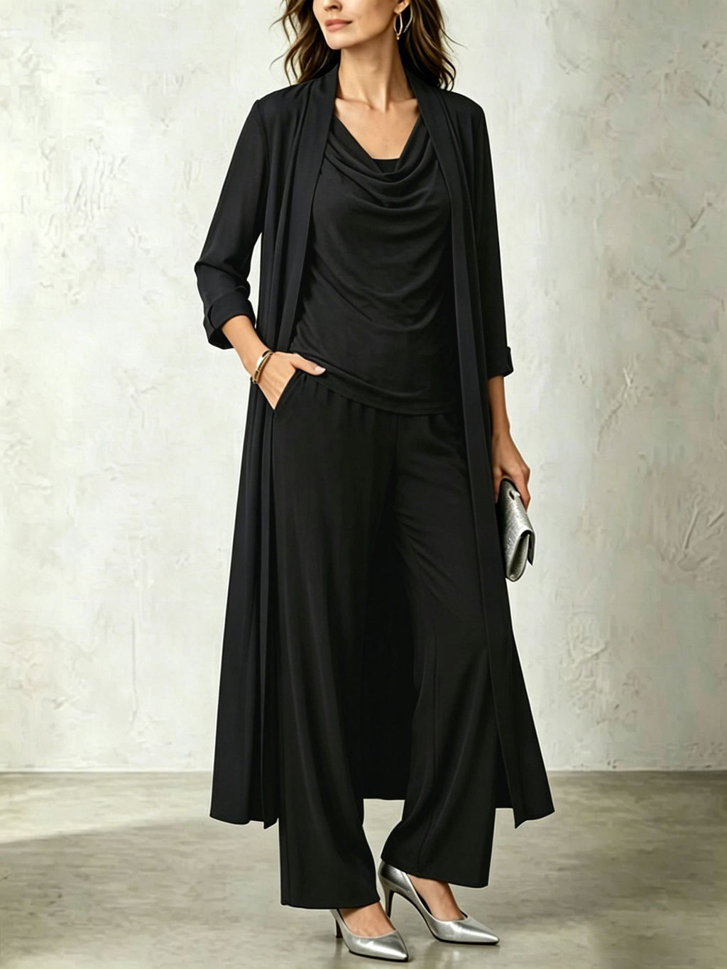 Set donna 3 pezzi con cardigan lungo e pantaloni
