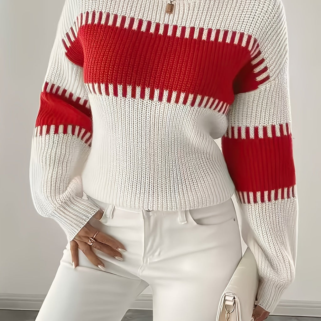 Stribet damesweater i colorblock – Moderne og blød