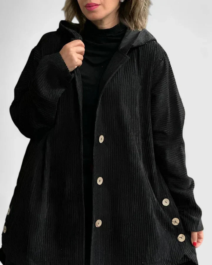 Giacca con cappuccio a coste da donna – Cappotto casual premium dalla vestibilità rilassata