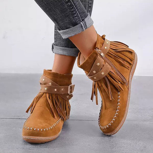 Stivali da donna vintage con frange – Caldi, eleganti e casual per l'inverno