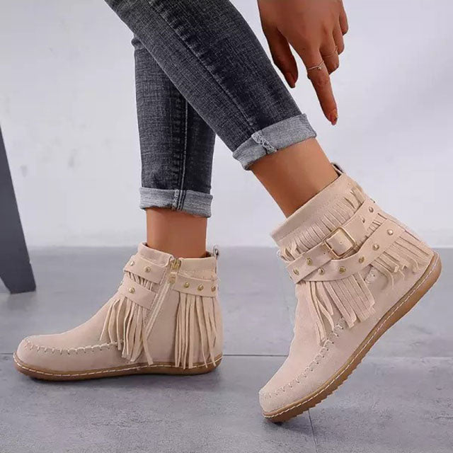 Stivali da donna vintage con frange – Caldi, eleganti e casual per l'inverno