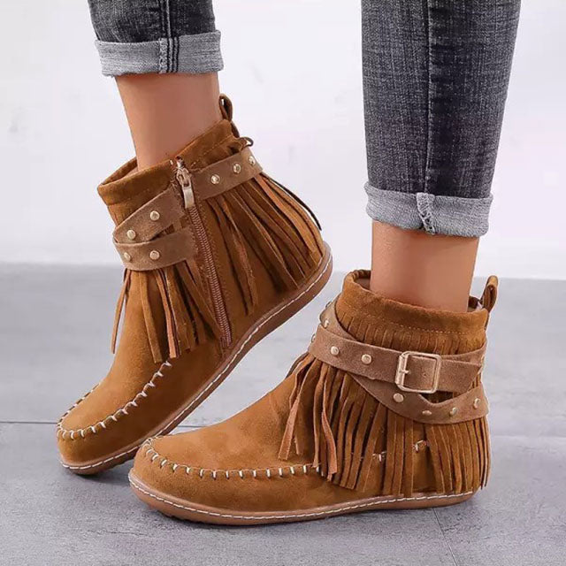 Stivali da donna vintage con frange – Caldi, eleganti e casual per l'inverno