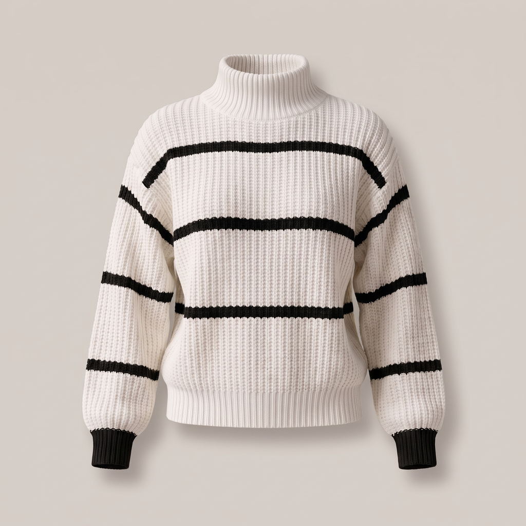 Maglione donna a righe con collo alto - Morbido e moderno