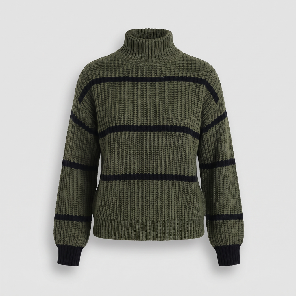 Maglione donna a righe con collo alto - Morbido e moderno