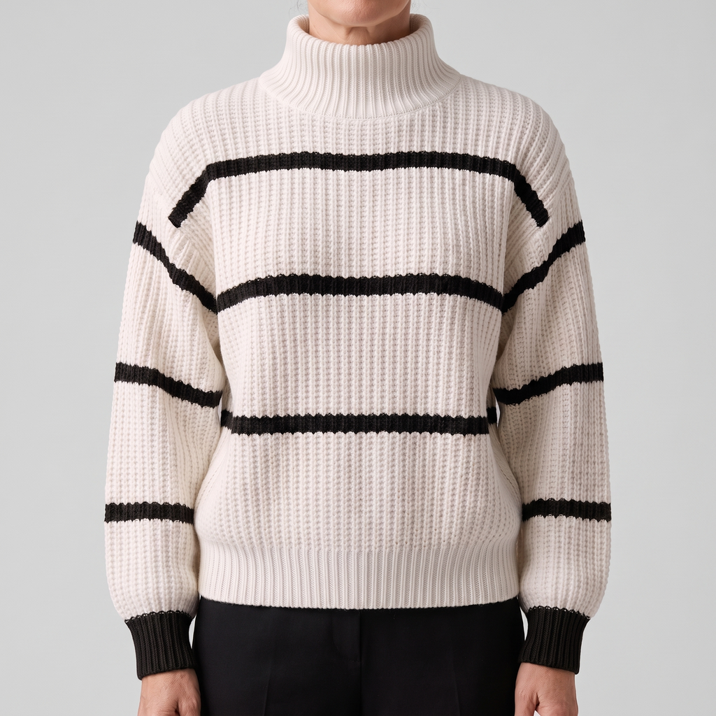 Maglione donna a righe con collo alto - Morbido e moderno