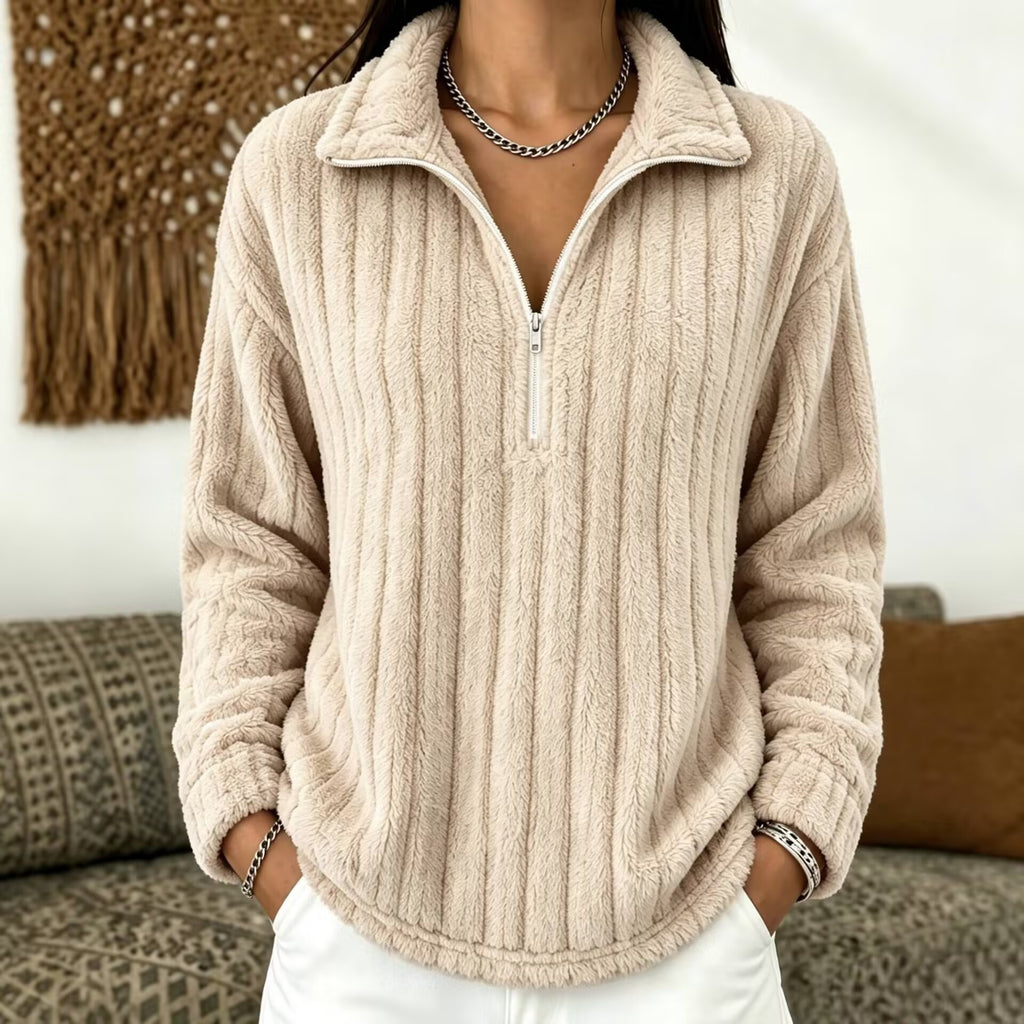 Maglione donna a coste con collo zip - Caldo e confortevole