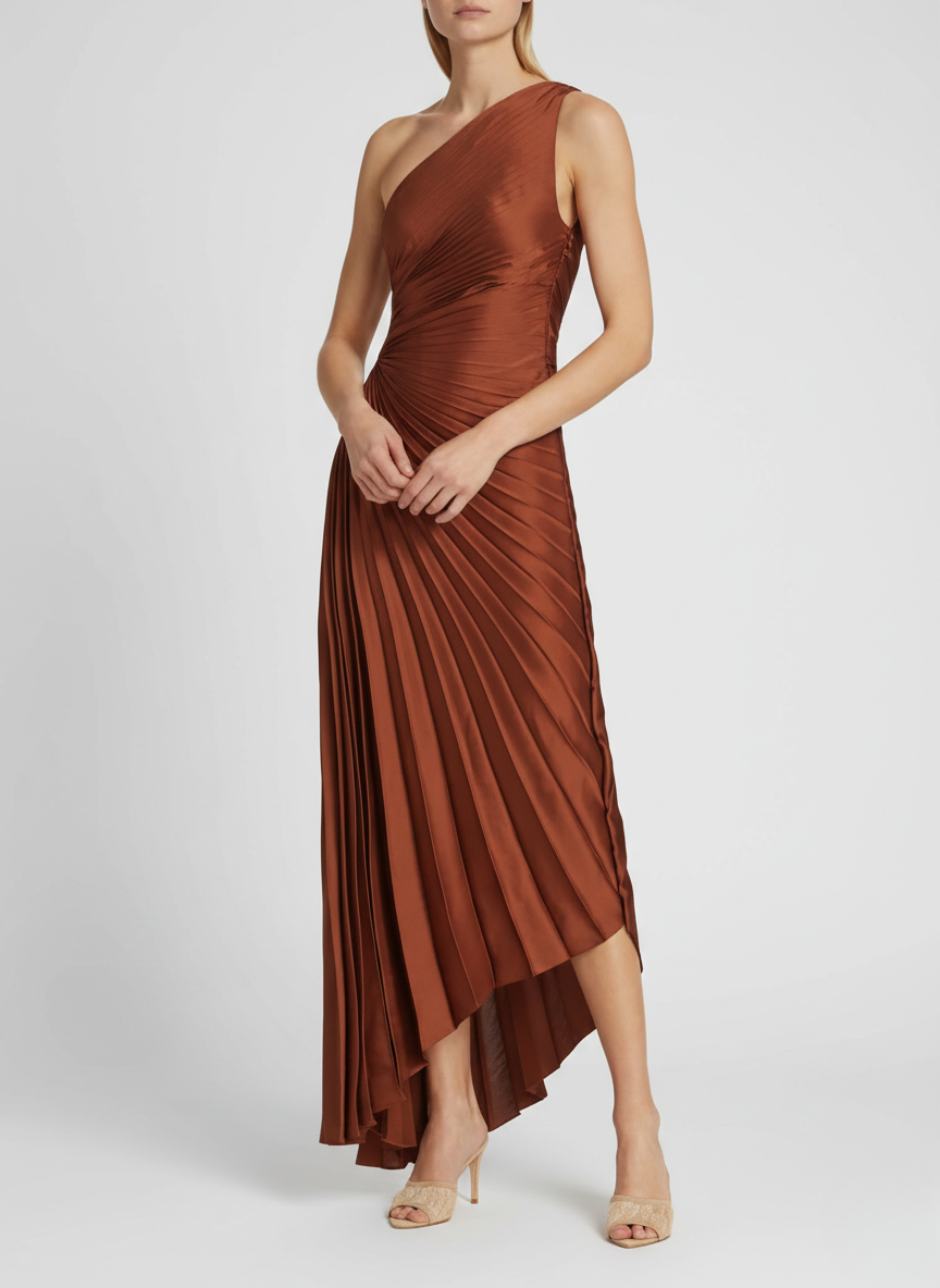 Abito maxi monospalla plissettato da donna - Elegante e fluido