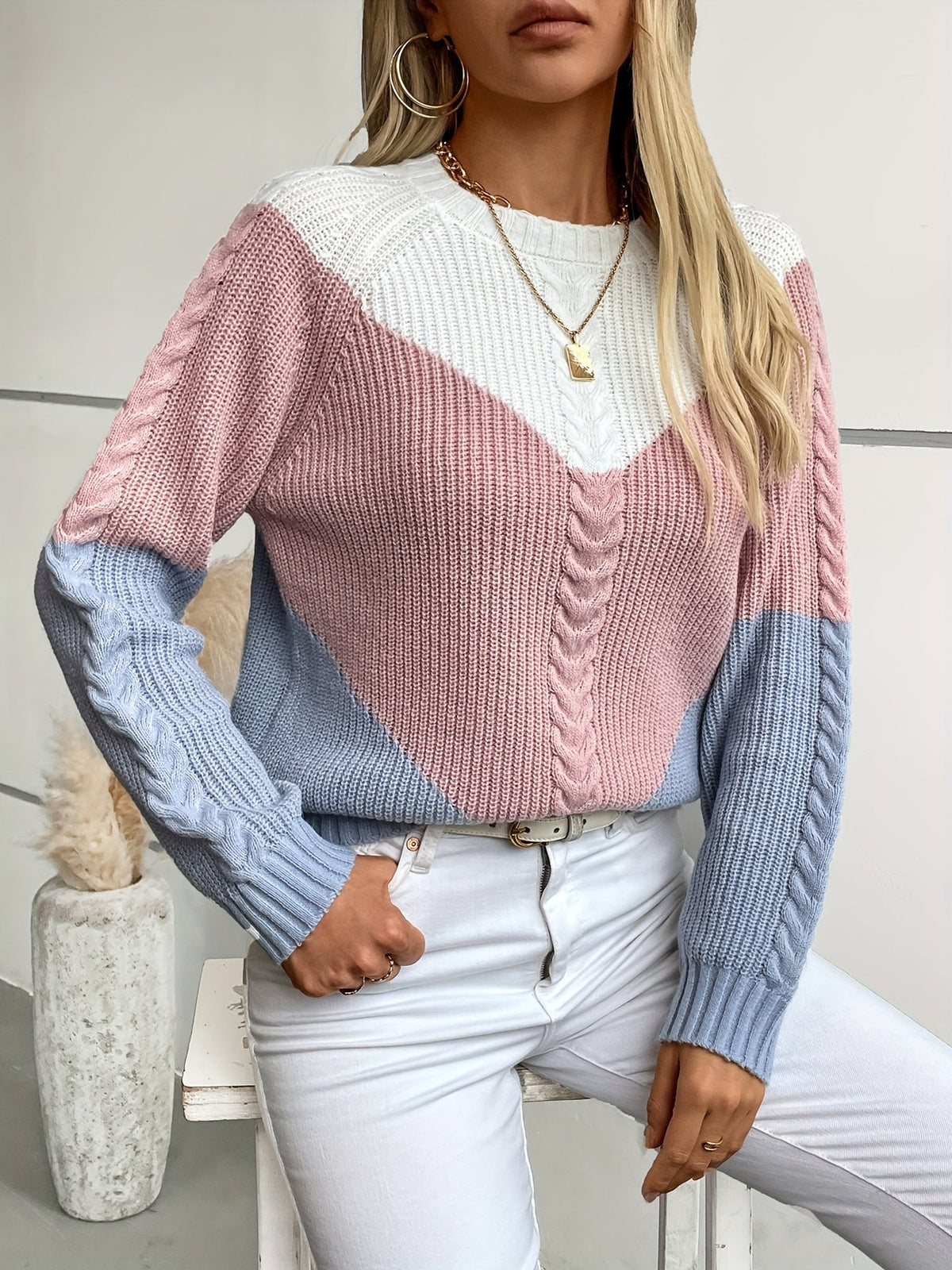 Maglione donna a trecce color block - Morbido e colorato