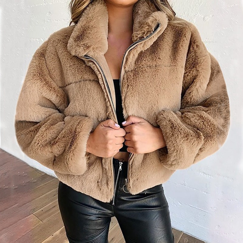 Veste cardigan à effet fourrure - Chaude et zippée