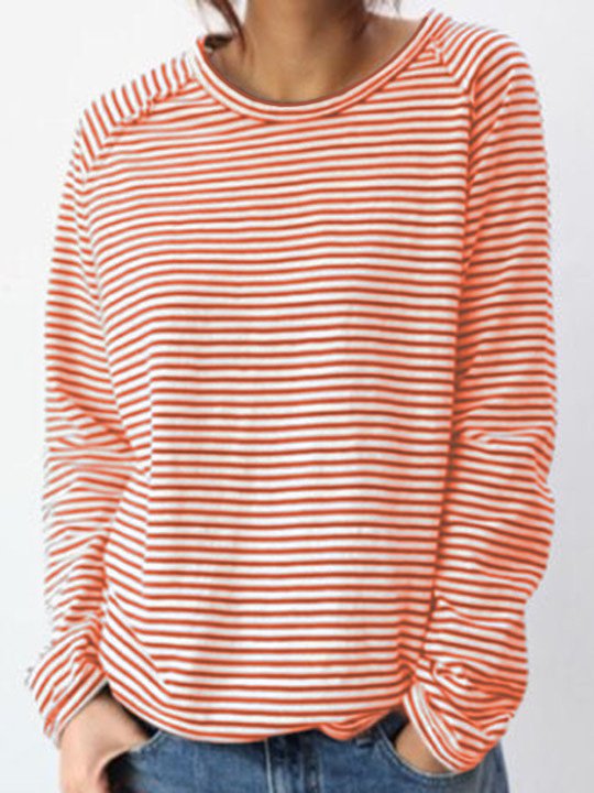 T-shirt a maniche lunghe a righe da donna - Top casual e comodo per tutti i giorni
