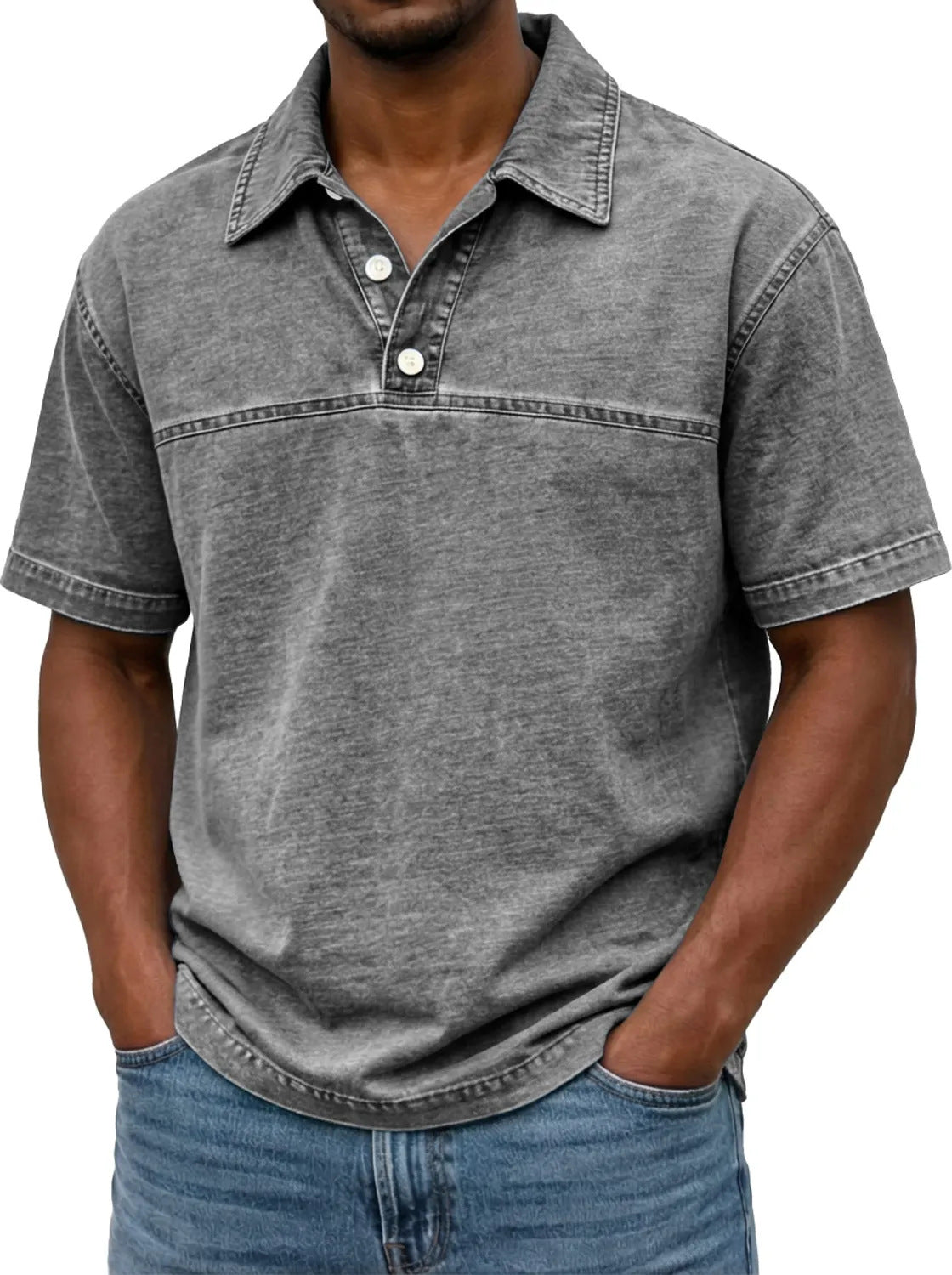 Elegant vintage solid-color polo for men – Short-sleeve knit shirt