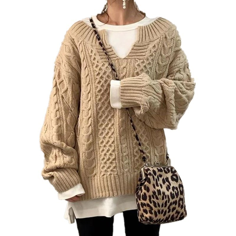 Pull épais pour femme à torsades - Chaud et décontracté