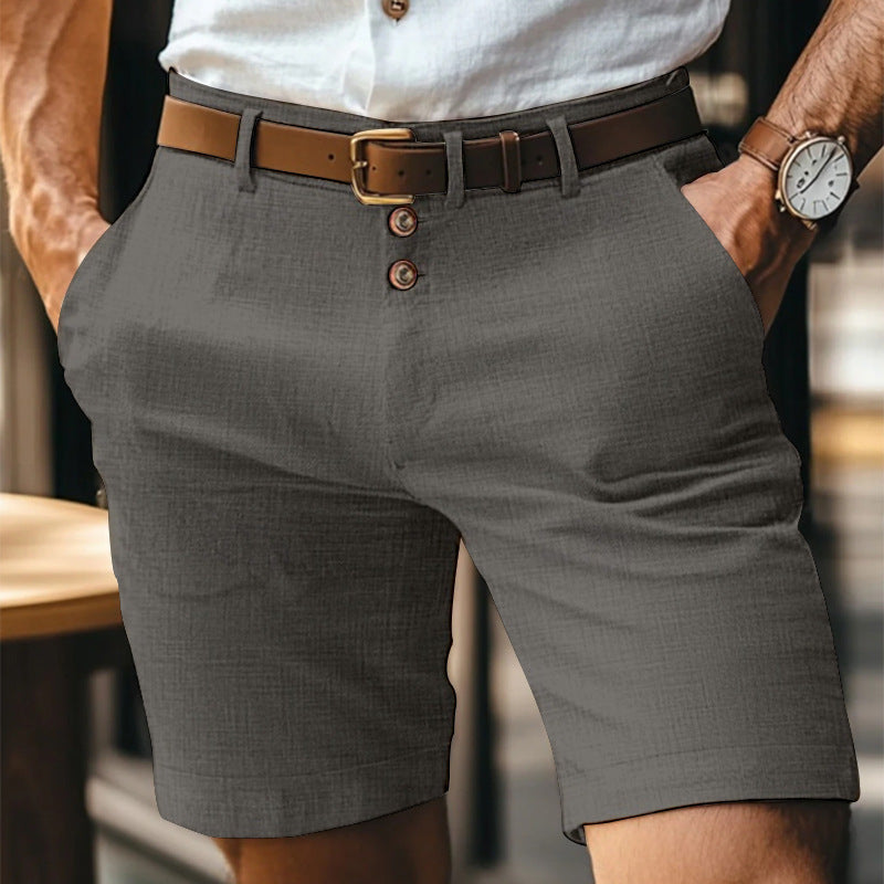 Pantaloncini uomo in lino con bottoni – Shorts leggeri traspiranti tinta unita ideali per l'estate