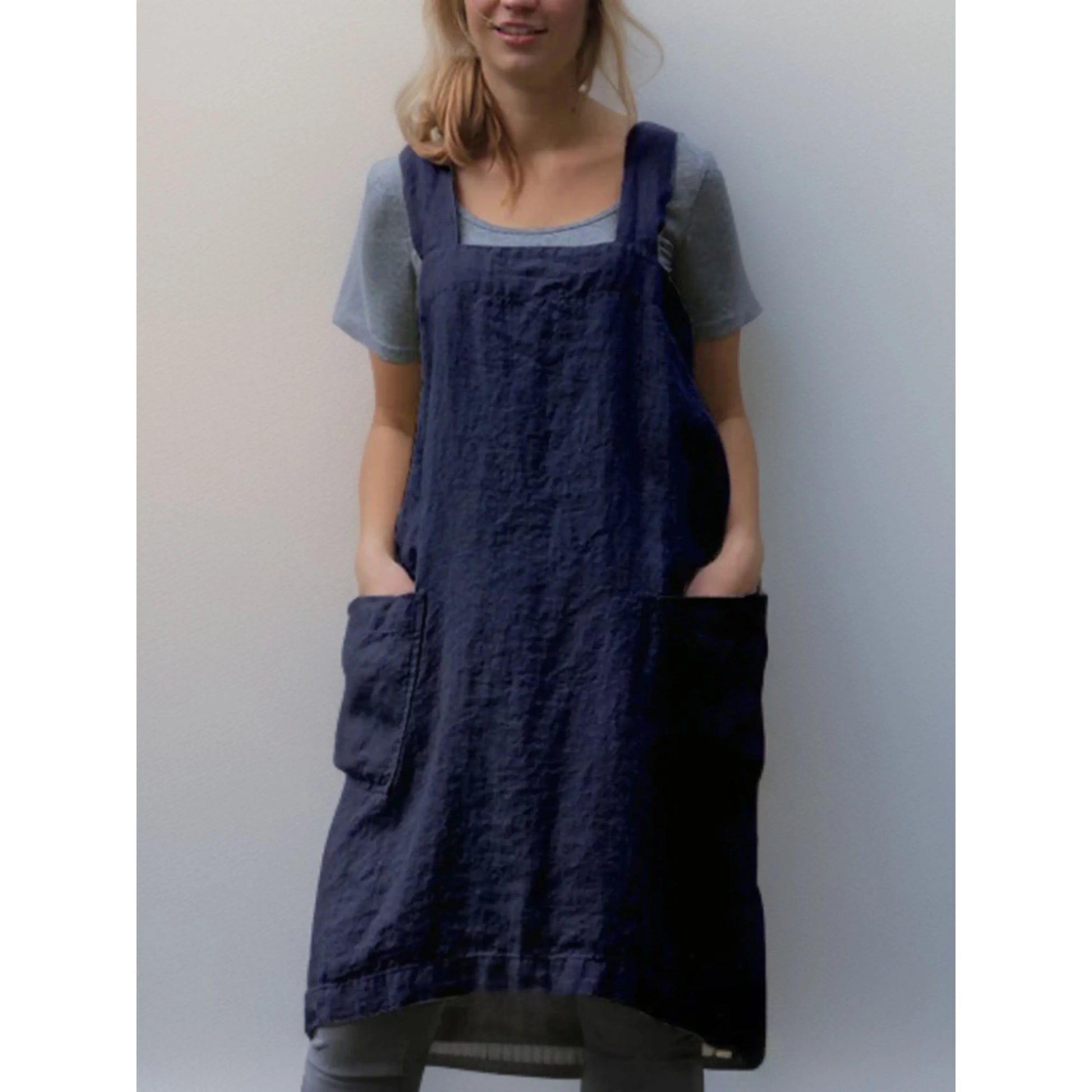 Abito grembiule in lino da donna – Elegante abito casual con tasche
