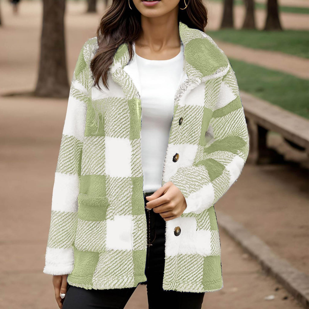 Manteau peluche à carreaux pour femme - Chaud et pratique