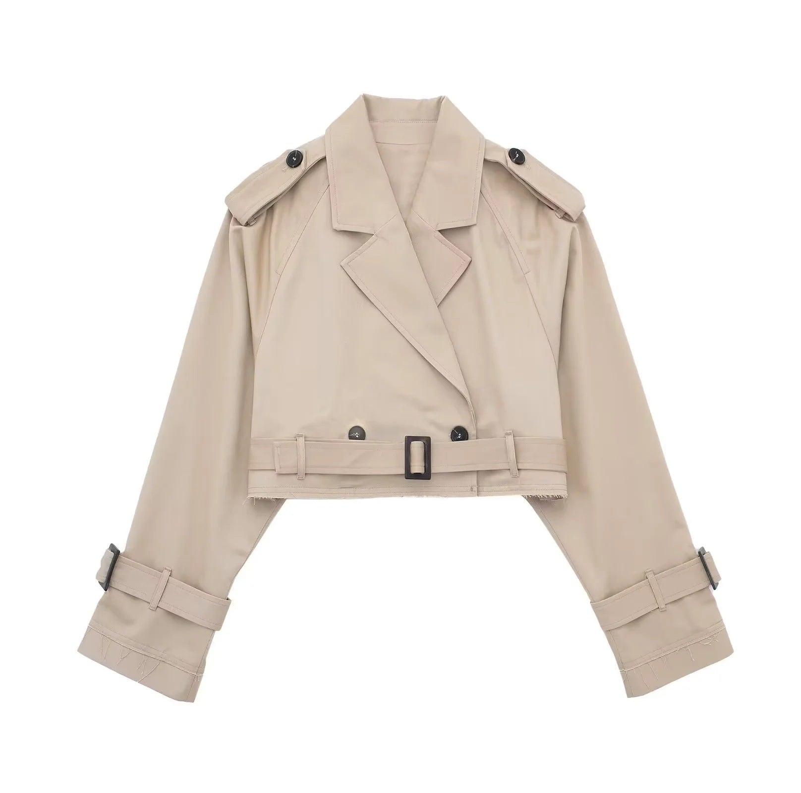 Trench corto da donna - stile doppiopetto corto con cintura