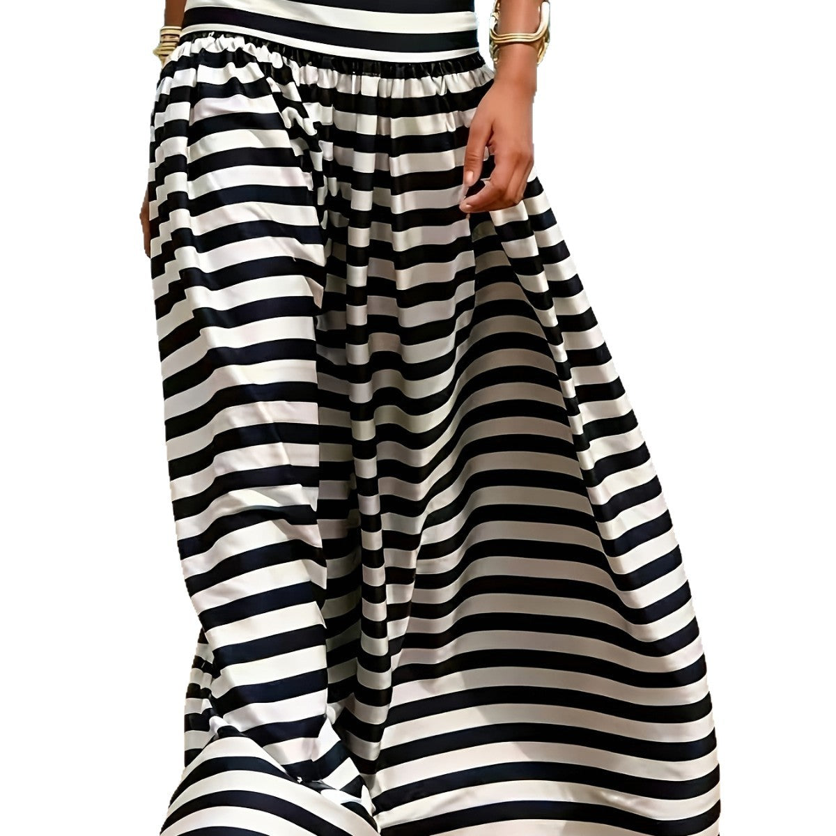 Gonna midi svasata donna a vita alta a righe stile mare - Fluida ed estiva
