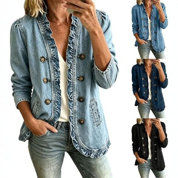 Veste en jean femme avec volant et boutons - Décontractée et originale