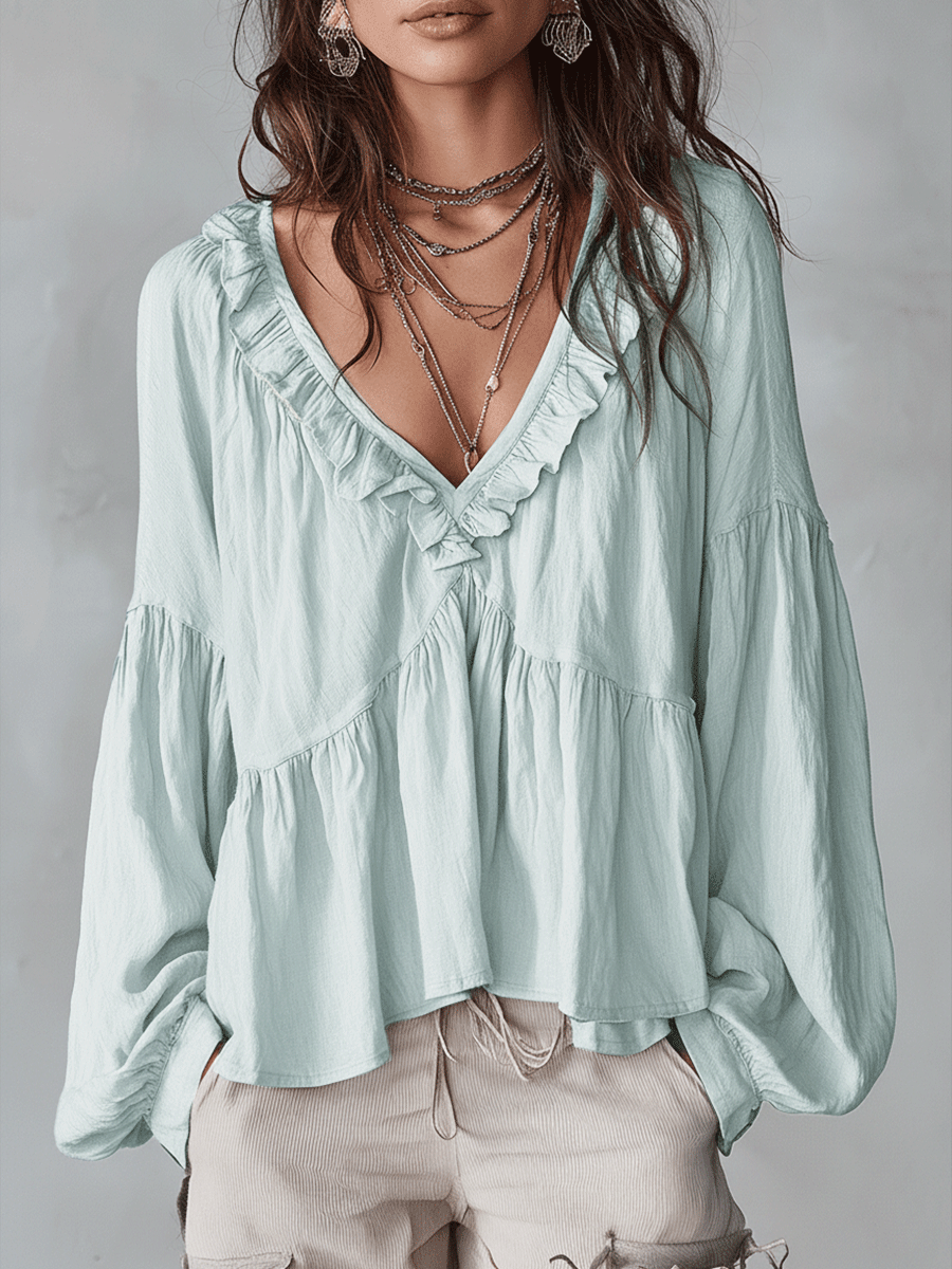 Blusa bohémien da donna con volant – Stile vintage leggero e romantico