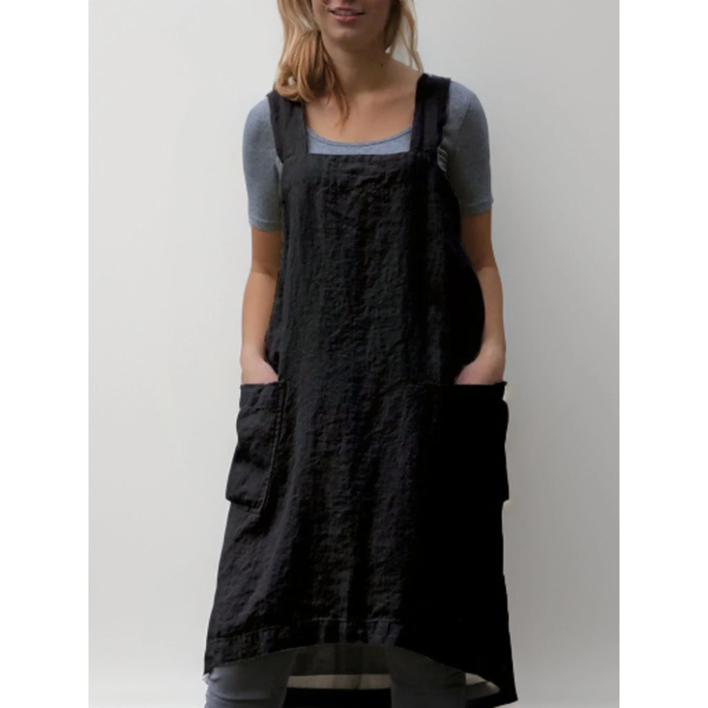 Abito grembiule in lino da donna – Elegante abito casual con tasche