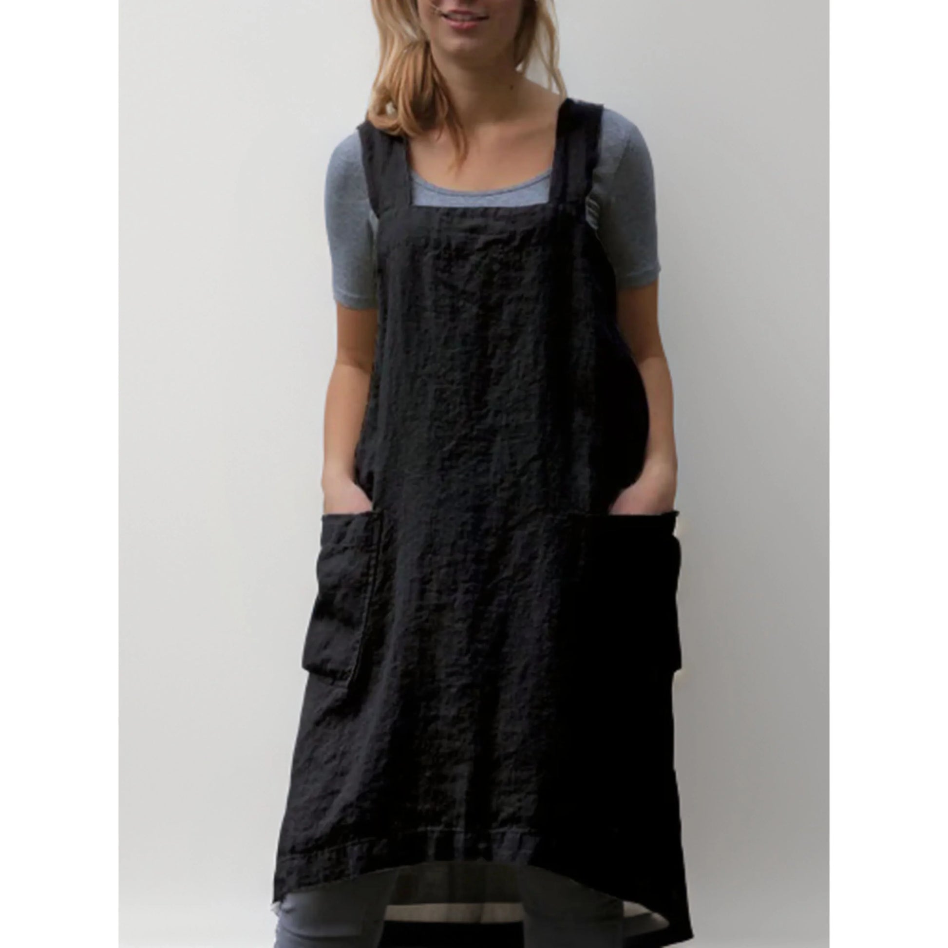 Abito grembiule in lino da donna – Elegante abito casual con tasche
