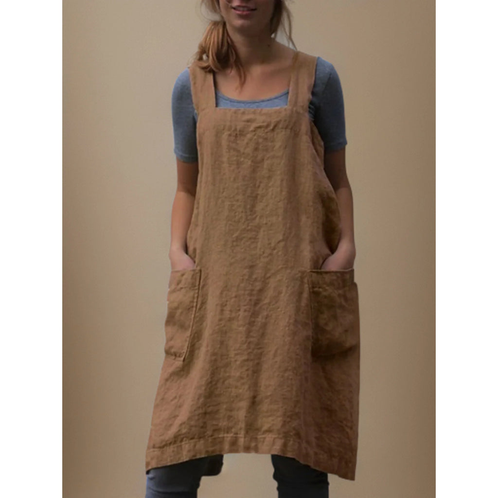 Abito grembiule in lino da donna – Elegante abito casual con tasche