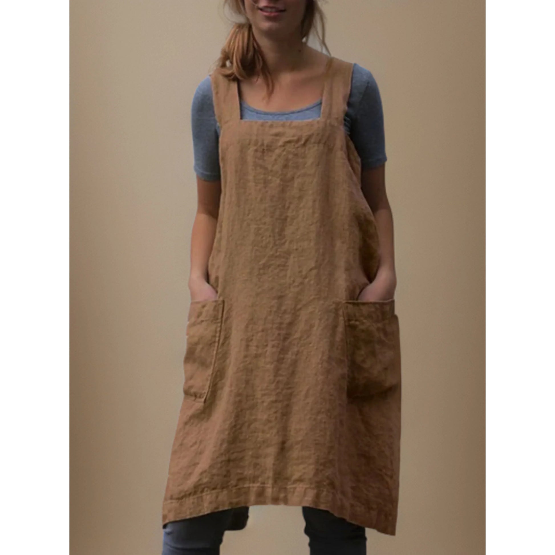 Abito grembiule in lino da donna – Elegante abito casual con tasche