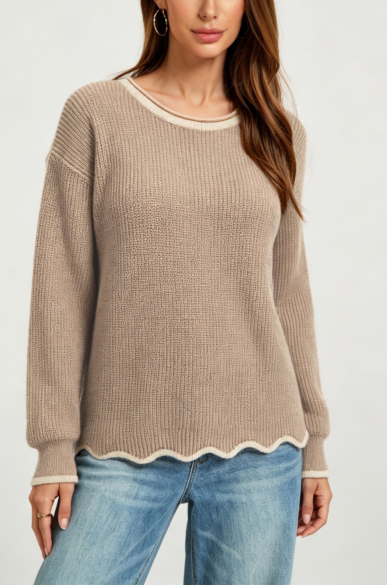 Pull femme ample à col rond en maille - Polyvalent et facile à porter