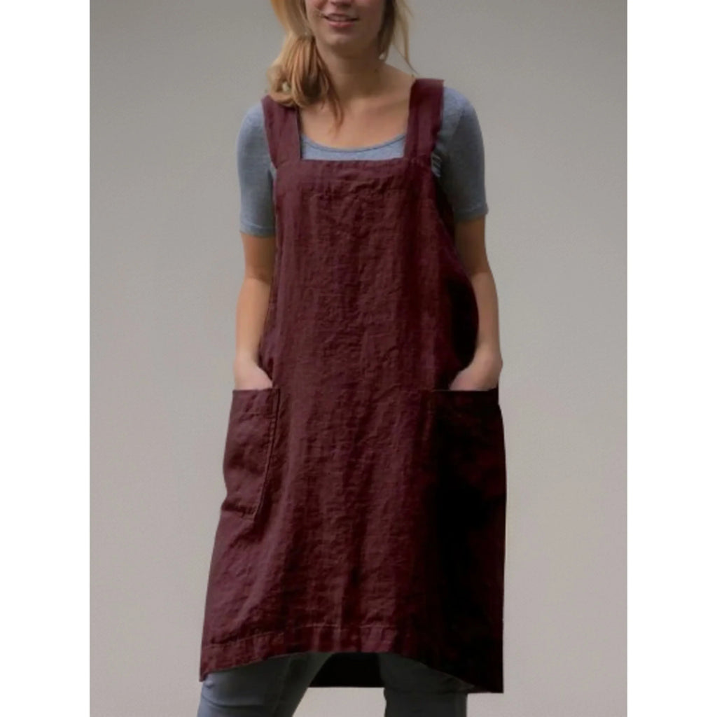 Abito grembiule in lino da donna – Elegante abito casual con tasche