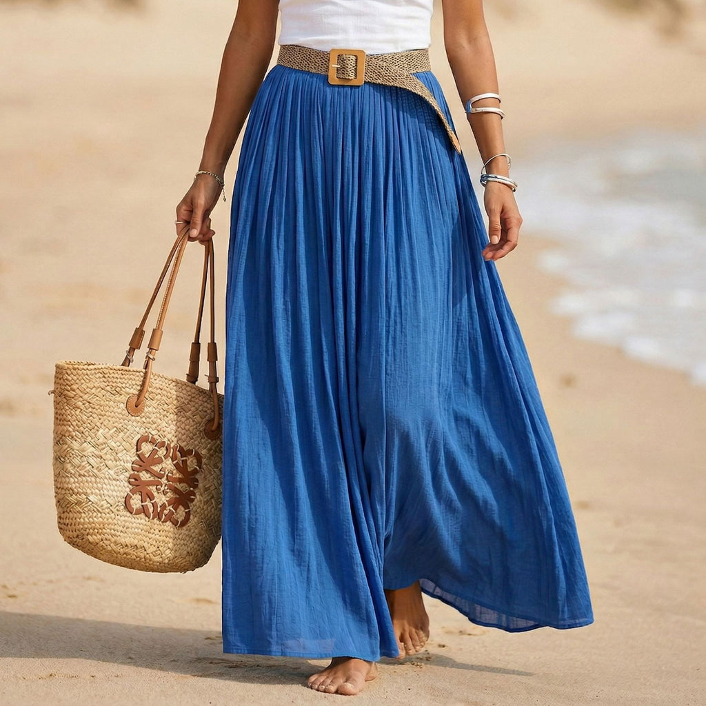 Abito maxi donna svasato con vita morbida stile mare