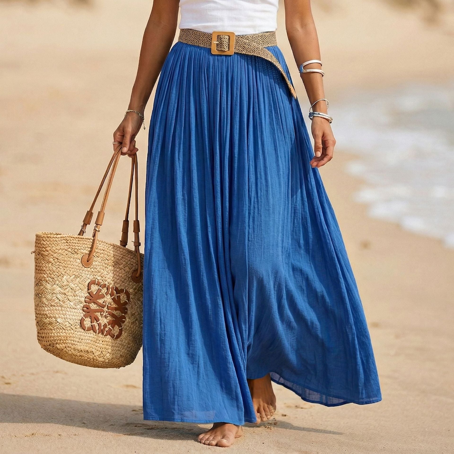 Abito maxi donna svasato con vita morbida stile mare